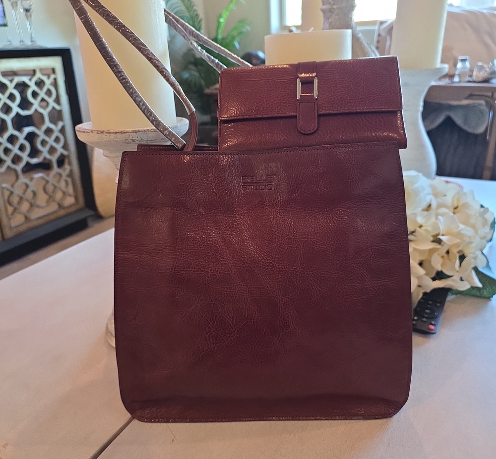 Women's Brown Leather Tote Shoulder Bag And Matching Wallet